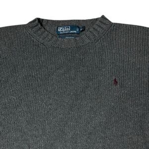Polo Ralph Lauren Sweater Mens XL Gray Vintage Cotton Crewneck Red Pony Holiday